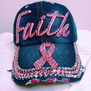 Blue Denim Hat Faith and Pink Ribbon